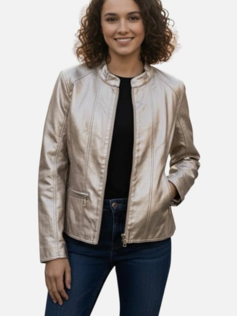 Cavalini Jacket Women's  Champagne Metallic Faux Leather Sz S